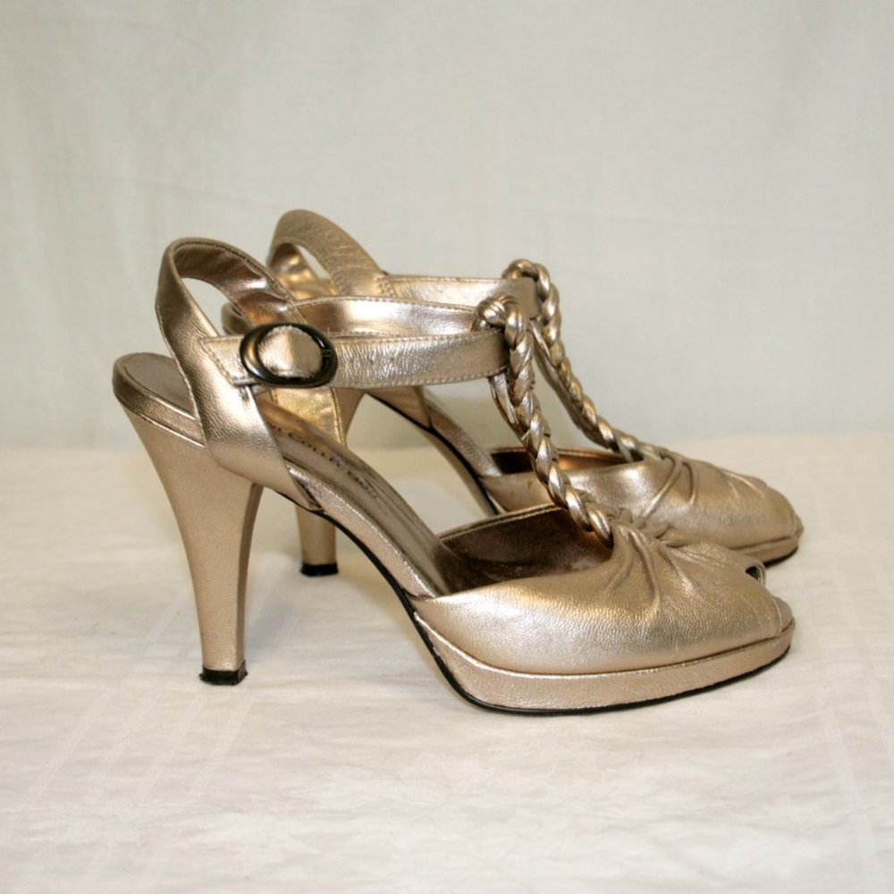 Metallic Tone T-Strap Shoes - Picture 1 of 10